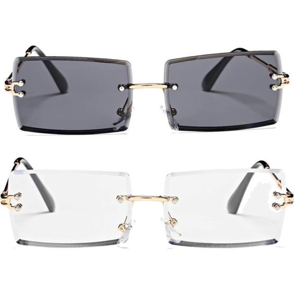 Rectangle Sunglasses for Men/Women Small Rimless Square Shade Eyewear Summer - Picture 2 of 6